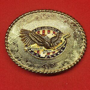 Vintage Raintree 1978 Belt Buckle Eagle 2nd Amendment The Right To Keep and Bear